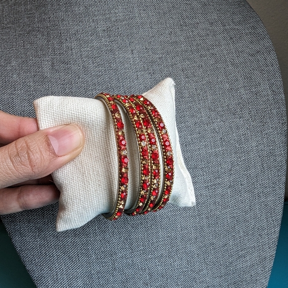 Hyderabad India Red Gold Glass Bangles 6pc - Picture 10 of 11